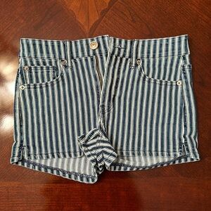 American Eagle Outfitters Women’s Blue and White Striped Jean Short